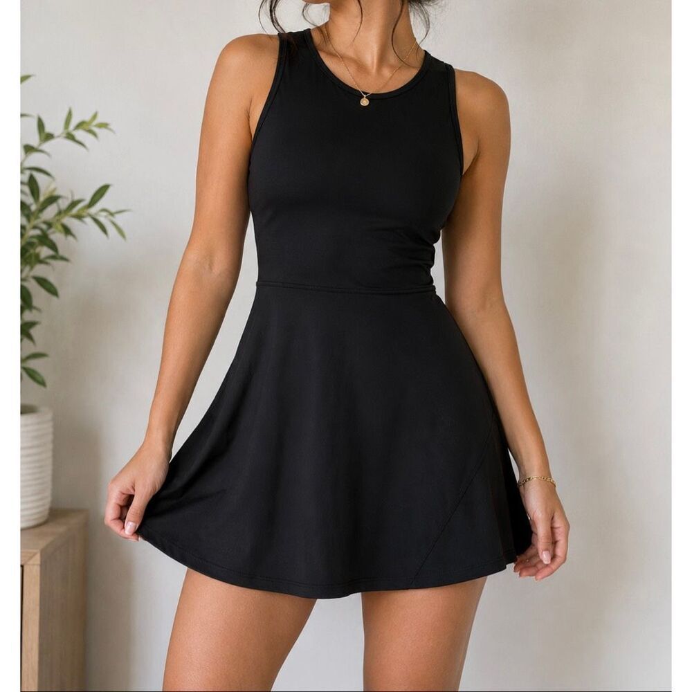 Black Athletic Tennis Dress XS Built In Shorts Active Mini Dress